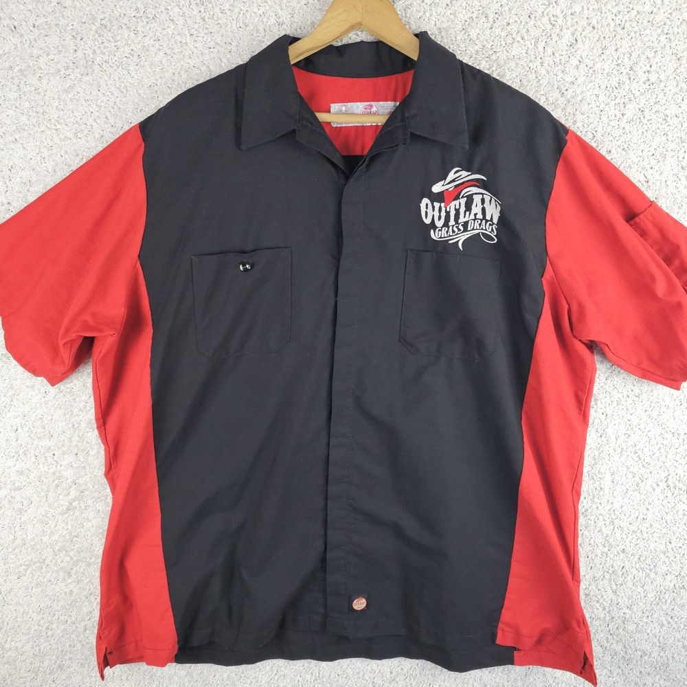 Red Kap Outlaws Grass Drags‎ Work Shirt  Short Sleeve Black/Red Men's 2XL